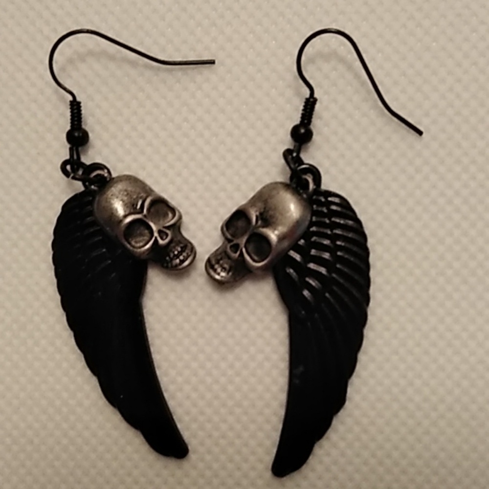 Gray n Black Skull Earrings